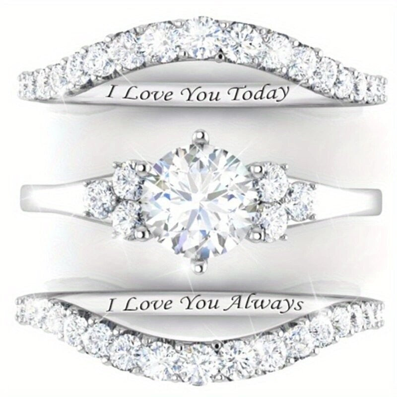 Eco-Conscious Bridal Ring Set – VVS Synthetic Moissanite Solitaire + Triple Stacking Rings in Recycled Copper, Timeless Embrace Promise & Wedding Duo