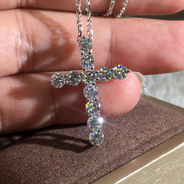 Moissanite Infinity Cross Necklace - Platinum/K-Gold Luxury Pendant with Sparkling Lab-Grown Gemstone