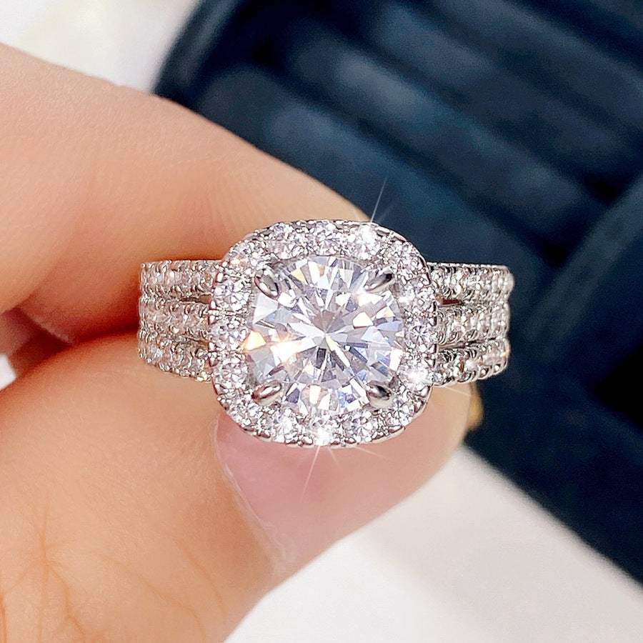 Trendy Full-Pavé Triple-Row Ring – Elegant & Bold Women's Fashion Jewelry with Dazzling Shine & Luxury Finish