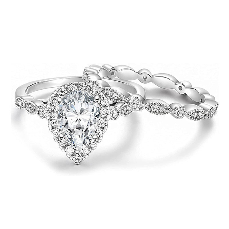 1.25CT Vintage Pear Cut Bridal Ring Set – 925 Sterling Silver Luxury Wedding Band for Women (Marquise & Teardrop Design)