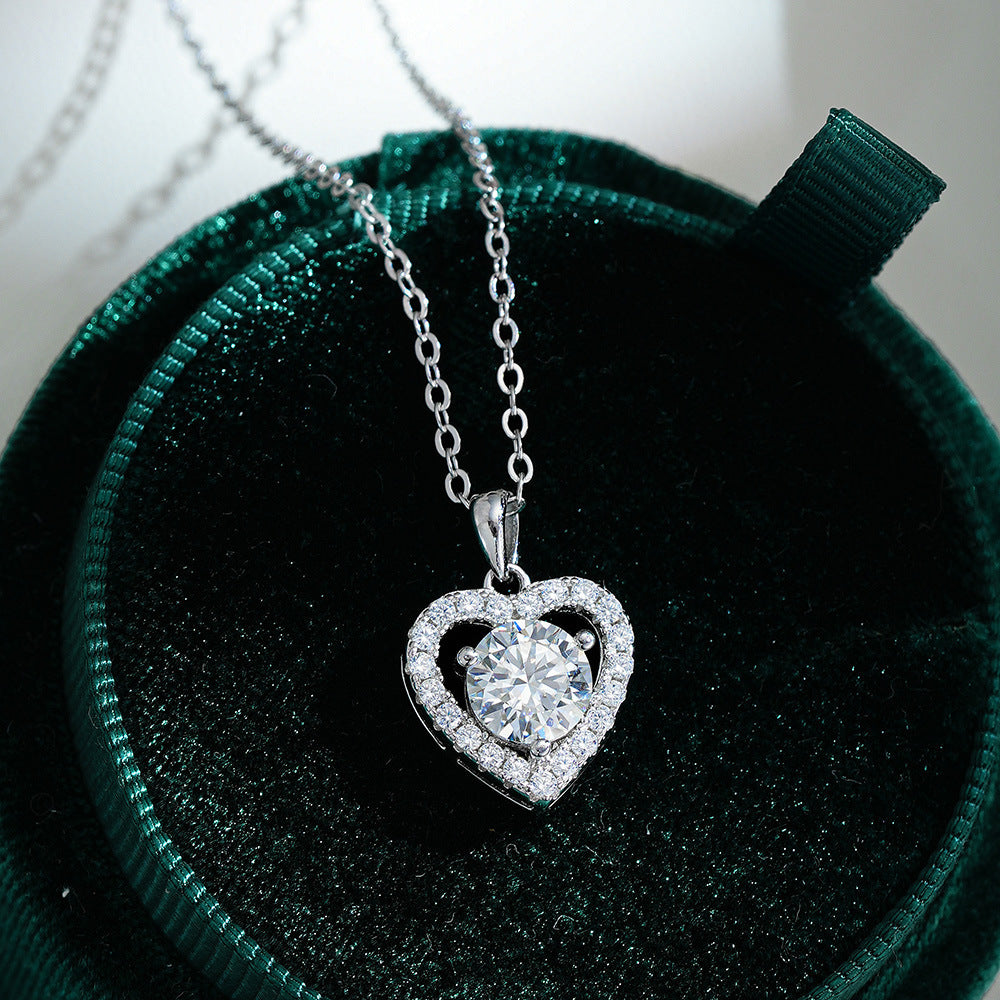 18K White Gold Plated Heart Pendant Necklace for Women – Hypoallergenic Simulated Diamond Halo Crystal Necklace with Adjustable 16–18" Chain & Luxury Gift Box