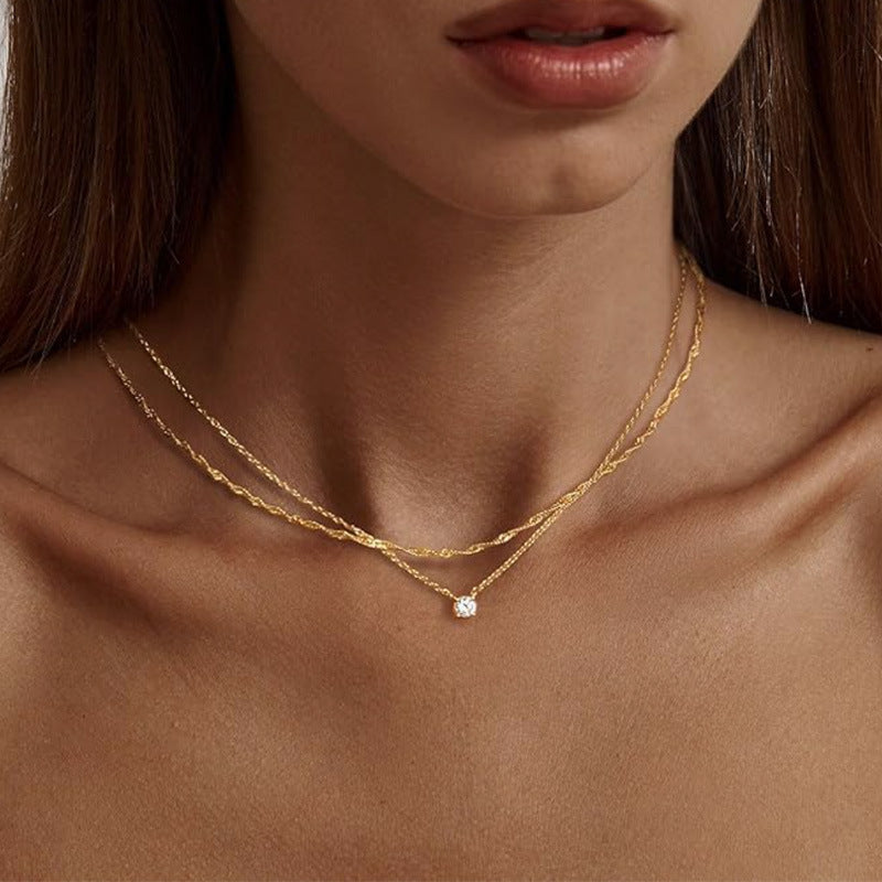 Minimalist Diamond Necklace for Her - Dainty Crystal Solitaire in Gold & Silver, Elegant Everyday Jewelry Gift