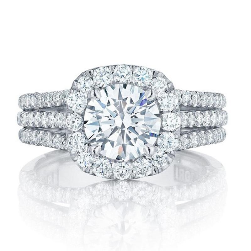Trendy Full-Pavé Triple-Row Ring – Elegant & Bold Women's Fashion Jewelry with Dazzling Shine & Luxury Finish