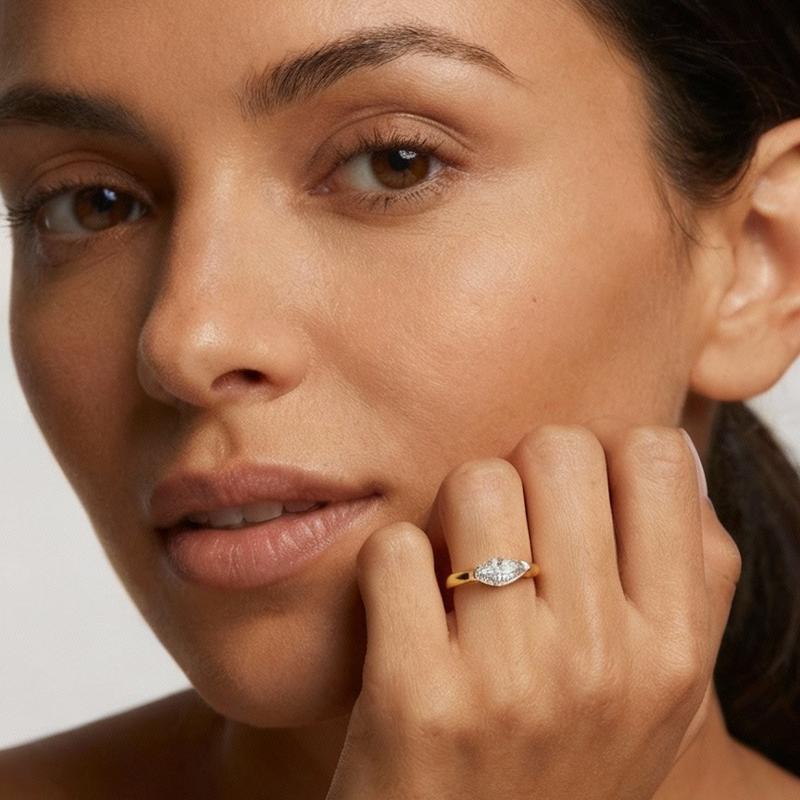 1CT Marquise Moissanite Ring in 925 Sterling Silver – Hypoallergenic Daily Wear Luxury Jewelry for Birthday Gift