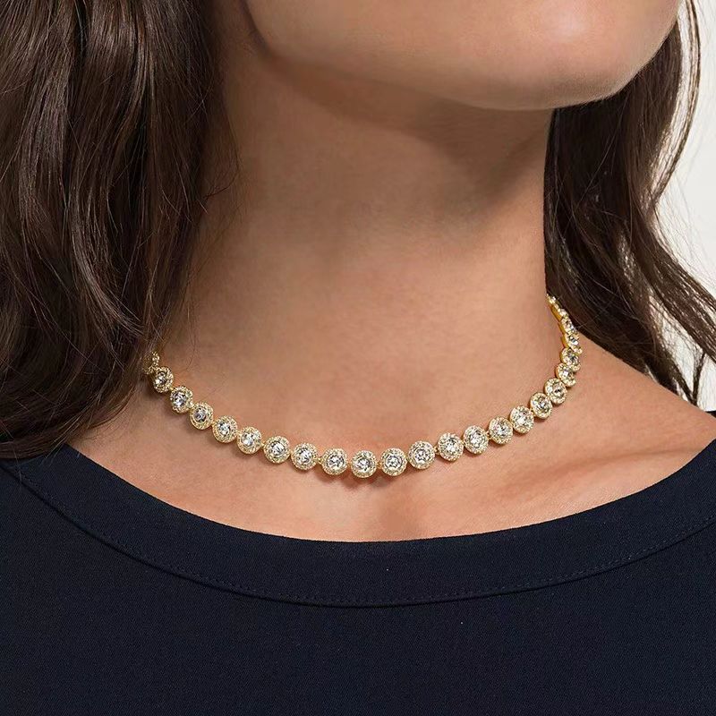 Tennis Necklace for Women – Luxury CZ Bezel Set Platinum/K-Gold Necklace, Timeless Sparkle & Versatile Style