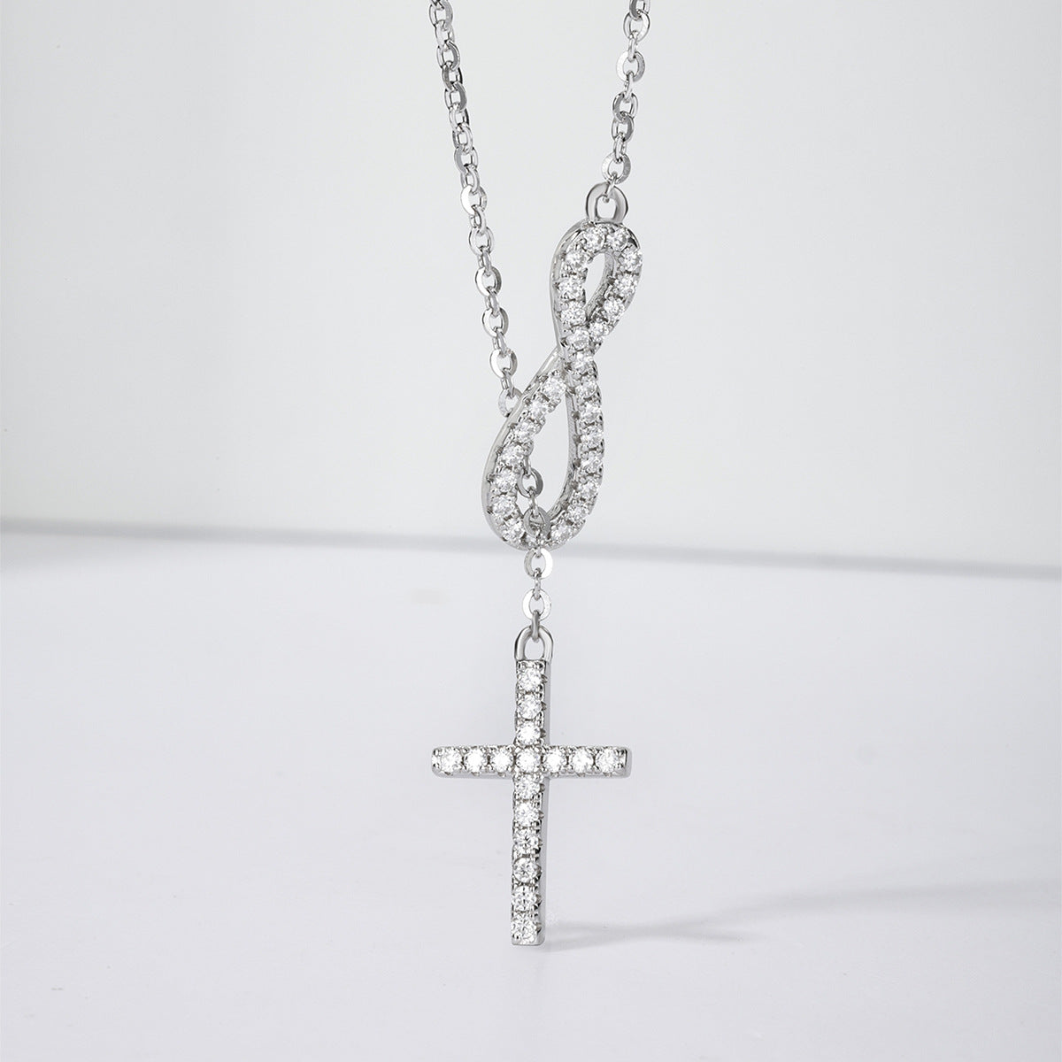 Infinity Cross Laboratory-Grown Diamond Necklace S925 Sterling Silver Luxury Faith Jewelry