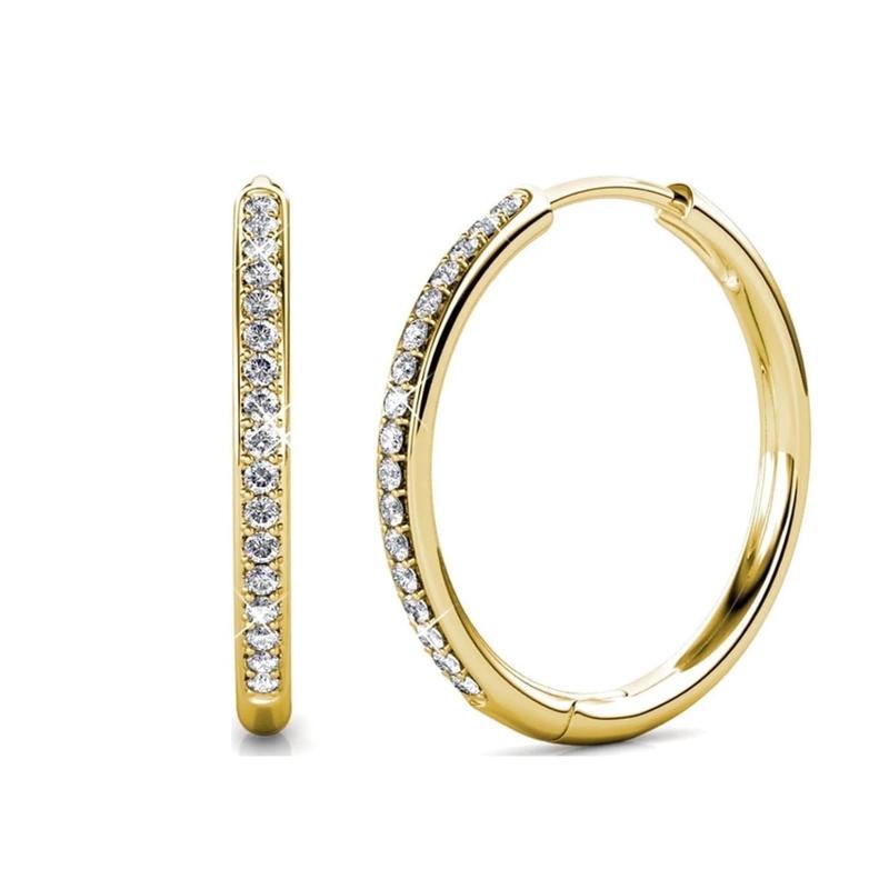 18K White Gold Plated Hoop Earrings for Women – 34 Simulated Diamond Crystal, Hypoallergenic & Lightweight 25mm Hoops with Secure Latch Back