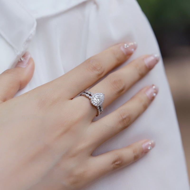 1.25CT Vintage Pear Cut Bridal Ring Set – 925 Sterling Silver Luxury Wedding Band for Women (Marquise & Teardrop Design)