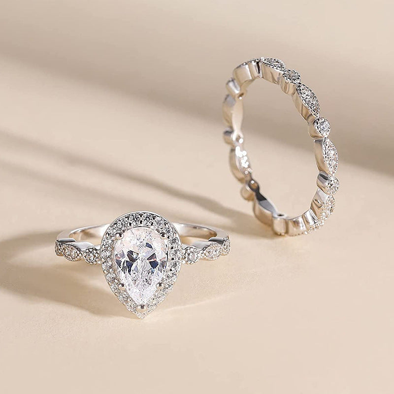 1.25CT Vintage Pear Cut Bridal Ring Set – 925 Sterling Silver Luxury Wedding Band for Women (Marquise & Teardrop Design)