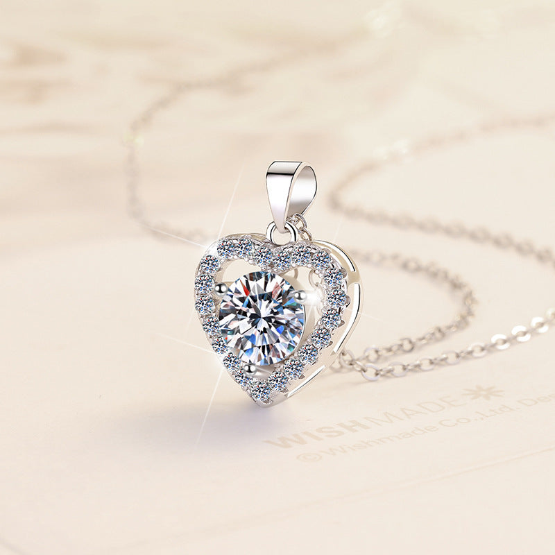 18K White Gold Plated Heart Pendant Necklace for Women – Hypoallergenic Simulated Diamond Halo Crystal Necklace with Adjustable 16–18" Chain & Luxury Gift Box