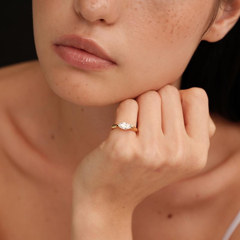 1CT Marquise Moissanite Ring in 925 Sterling Silver – Hypoallergenic Daily Wear Luxury Jewelry for Birthday Gift