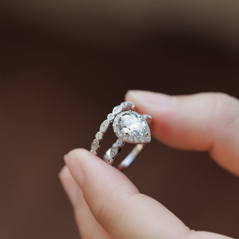 1.25CT Vintage Pear Cut Bridal Ring Set – 925 Sterling Silver Luxury Wedding Band for Women (Marquise & Teardrop Design)