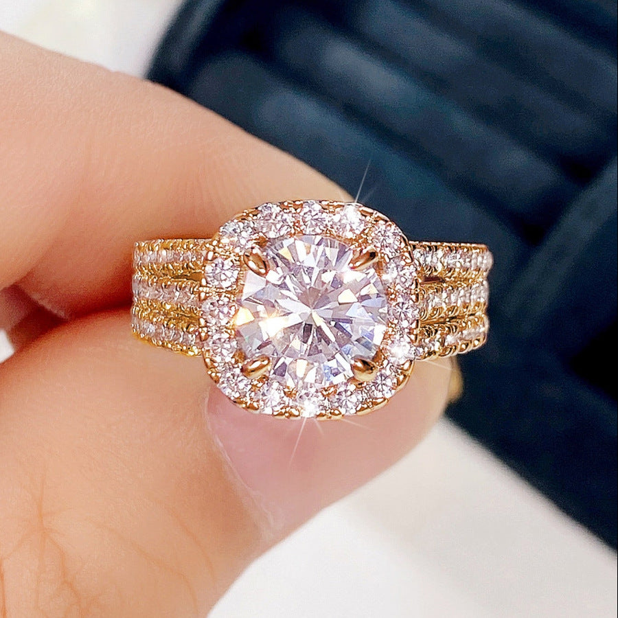 Trendy Full-Pavé Triple-Row Ring – Elegant & Bold Women's Fashion Jewelry with Dazzling Shine & Luxury Finish