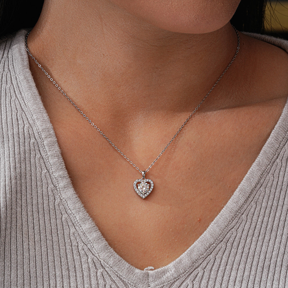 18K White Gold Plated Heart Pendant Necklace for Women – Hypoallergenic Simulated Diamond Halo Crystal Necklace with Adjustable 16–18" Chain & Luxury Gift Box