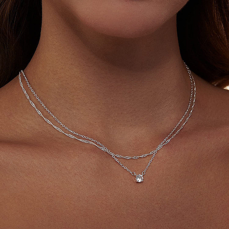 Minimalist Diamond Necklace for Her - Dainty Crystal Solitaire in Gold & Silver, Elegant Everyday Jewelry Gift