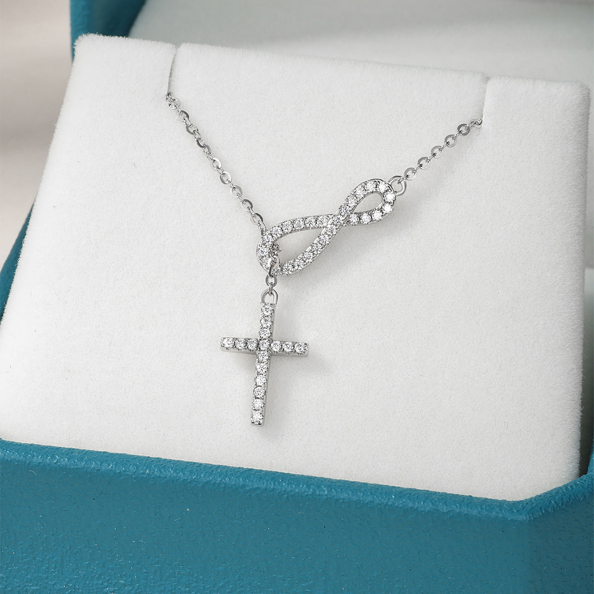 Infinity Cross Laboratory-Grown Diamond Necklace S925 Sterling Silver Luxury Faith Jewelry