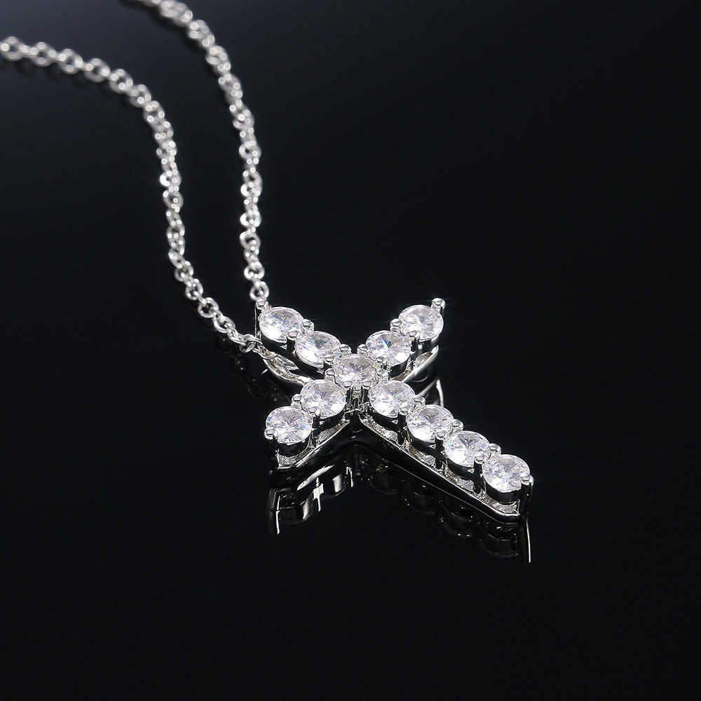 Moissanite Infinity Cross Necklace - Platinum/K-Gold Luxury Pendant with Sparkling Lab-Grown Gemstone
