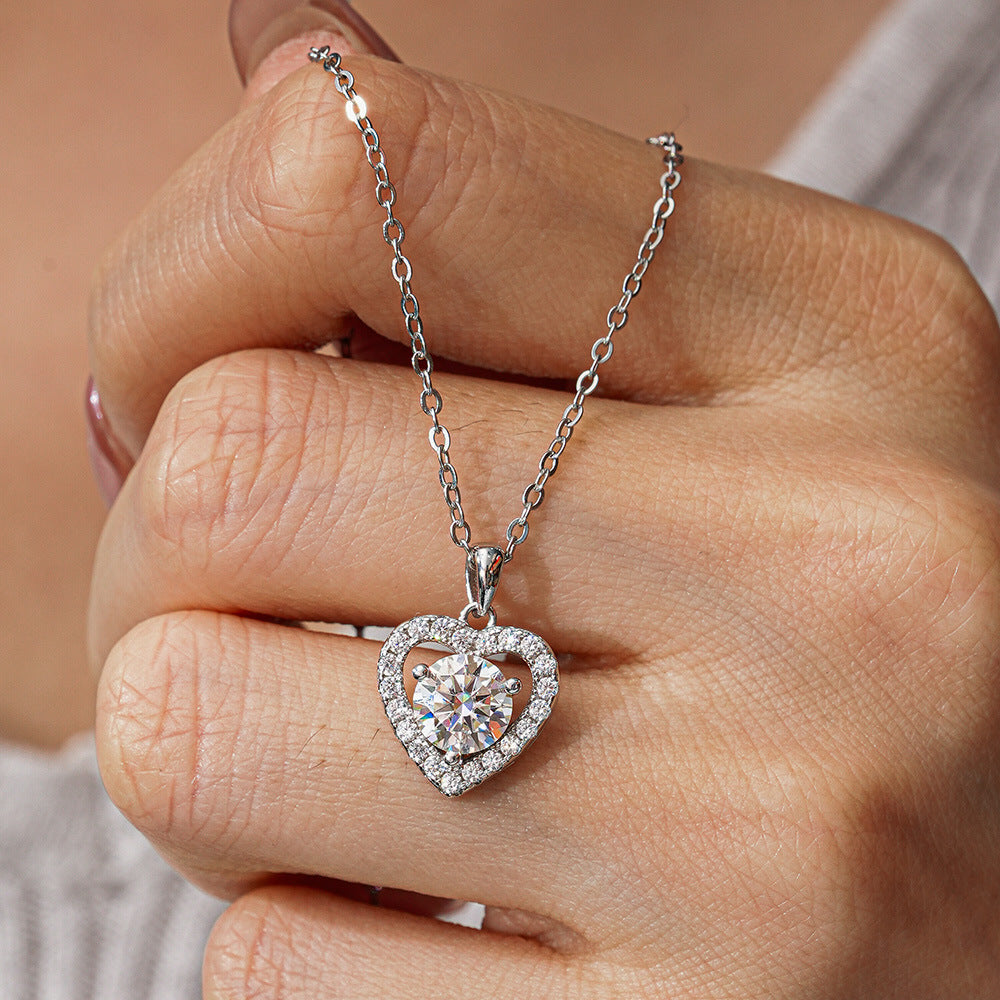 18K White Gold Plated Heart Pendant Necklace for Women – Hypoallergenic Simulated Diamond Halo Crystal Necklace with Adjustable 16–18" Chain & Luxury Gift Box