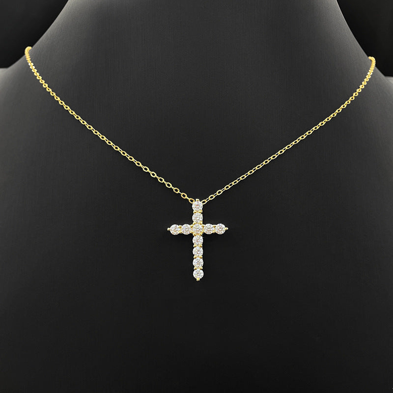 Moissanite Infinity Cross Necklace - Platinum/K-Gold Luxury Pendant with Sparkling Lab-Grown Gemstone