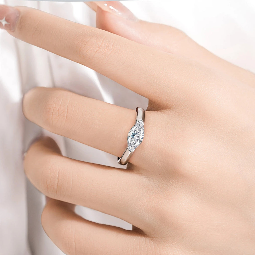 1CT Marquise Moissanite Ring in 925 Sterling Silver – Hypoallergenic Daily Wear Luxury Jewelry for Birthday Gift