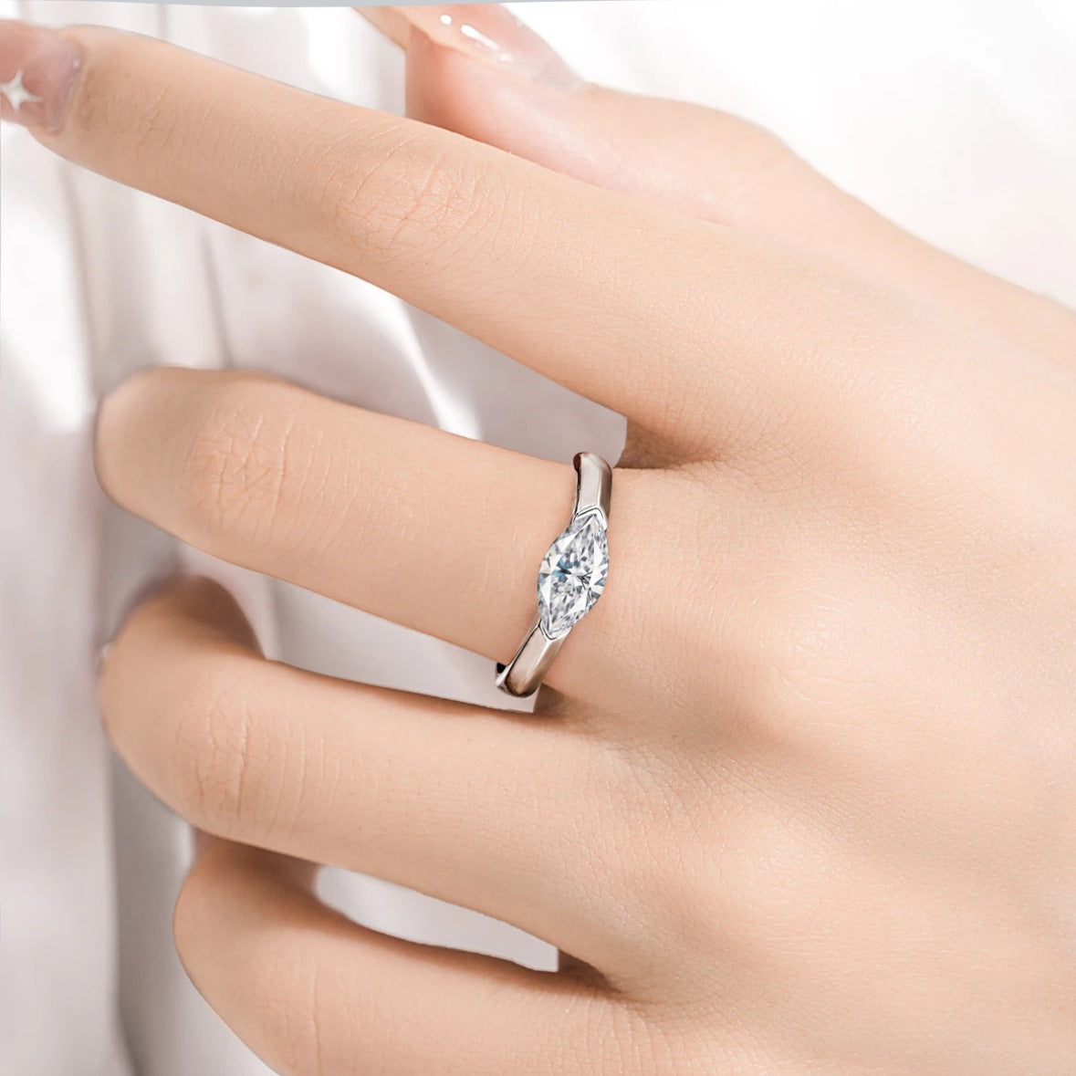 1CT Marquise Moissanite Ring in 925 Sterling Silver – Hypoallergenic Daily Wear Luxury Jewelry for Birthday Gift