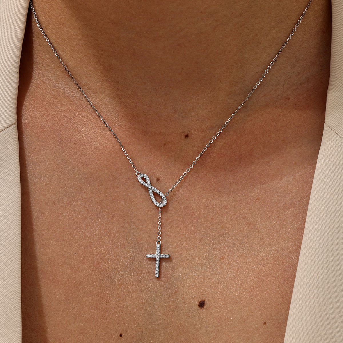 Infinity Cross Laboratory-Grown Diamond Necklace S925 Sterling Silver Luxury Faith Jewelry