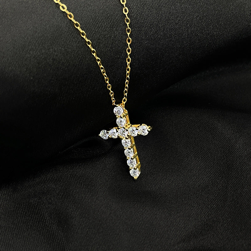 Moissanite Infinity Cross Necklace - Platinum/K-Gold Luxury Pendant with Sparkling Lab-Grown Gemstone