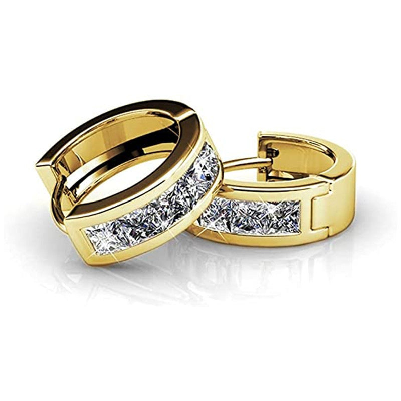 Luxury 3-Pair Huggie Earring Set – 18K Gold Plated Simulated Diamond Hoops, Hypoallergenic, Secure Lock & Premium Gift Packaging