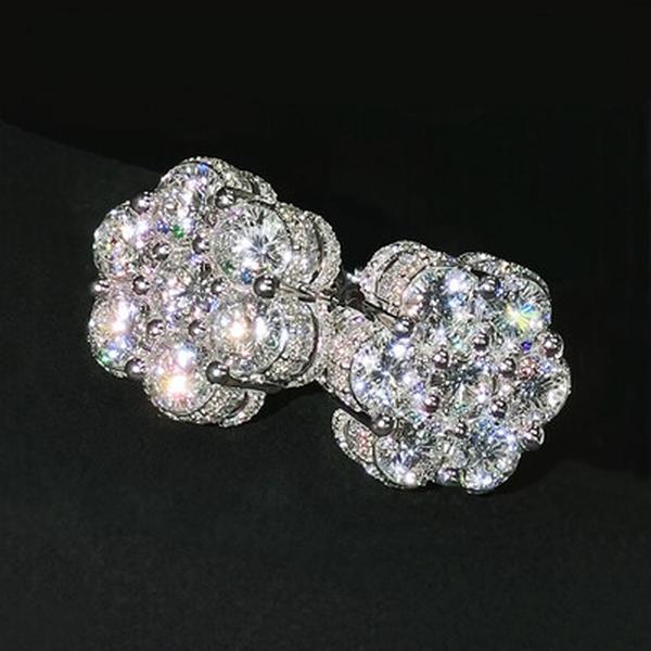 D-Color VVS Moissanite Flower Studs – Premium Synthetic Gemstone Cluster Earrings for Women, Elegant Gift Ready