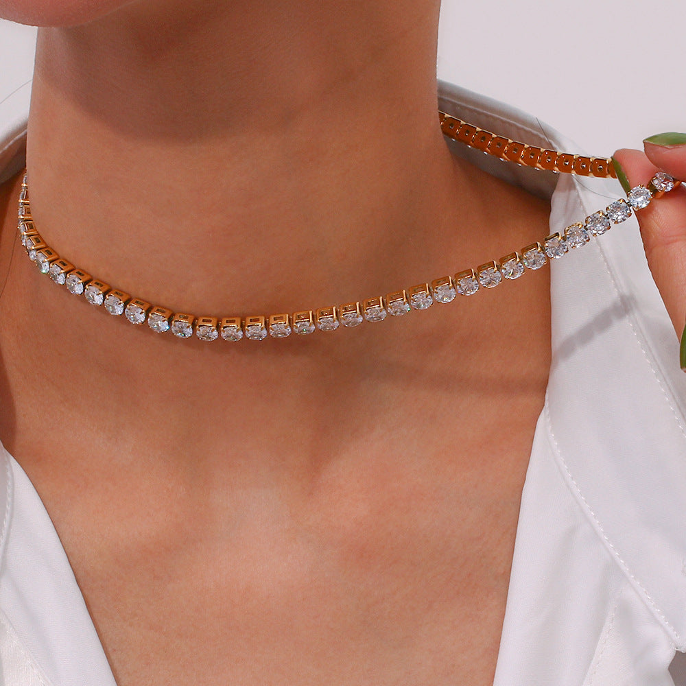 女士网球项链 – 14K镀金梨形立方氧化锆吊坠柔韧网球链 – 奢华K金珠宝