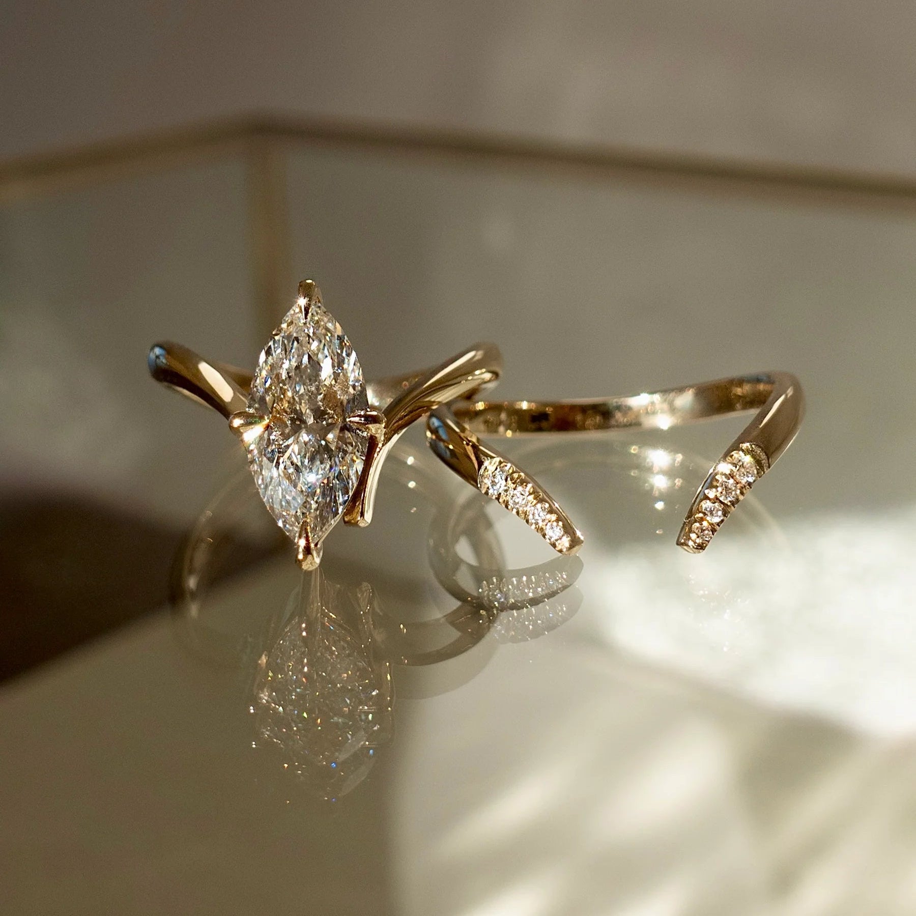 Marquise Moissanite Simple Ins Style Inlay Row Ring for Her