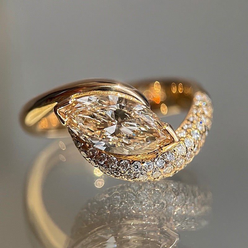 2ct CHAMPAGNE-YELLOW Lab Grown Diamond Marquise Rapture Ring