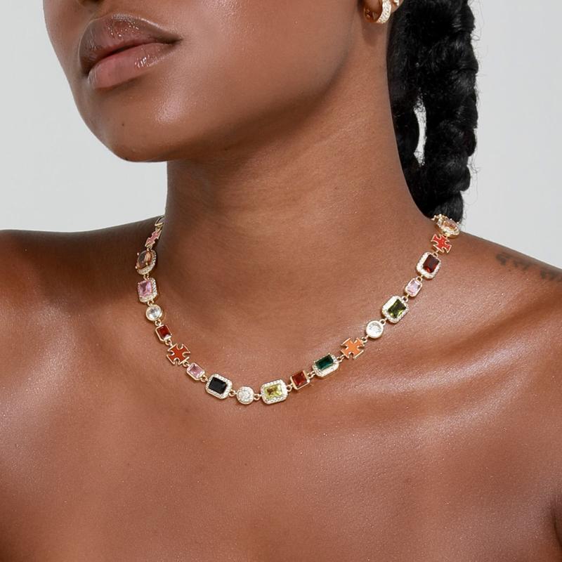 Trendy Unisex Gemstone Necklace: Elegant Natural Stone Pendant in Hypoallergenic Platinum & K-Gold