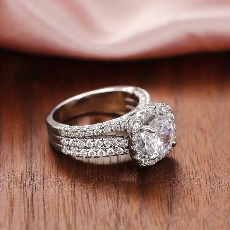 Trendy Full-Pavé Triple-Row Ring – Elegant & Bold Women's Fashion Jewelry with Dazzling Shine & Luxury Finish