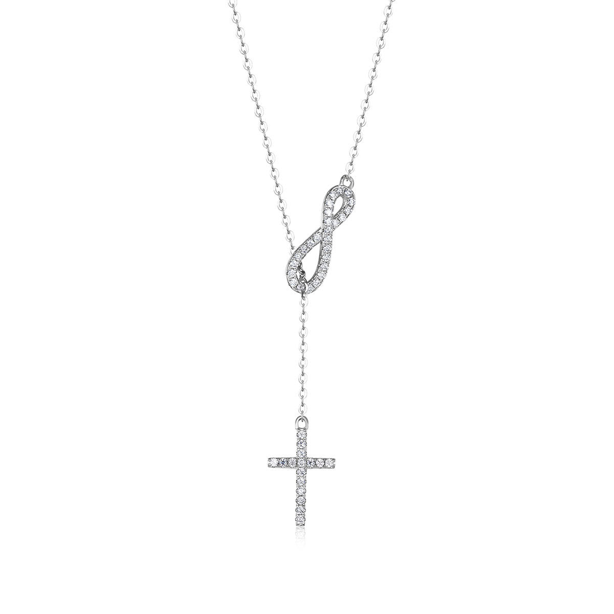 Infinity Cross Laboratory-Grown Diamond Necklace S925 Sterling Silver Luxury Faith Jewelry