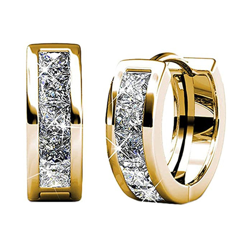 Luxury 3-Pair Huggie Earring Set – 18K Gold Plated Simulated Diamond Hoops, Hypoallergenic, Secure Lock & Premium Gift Packaging